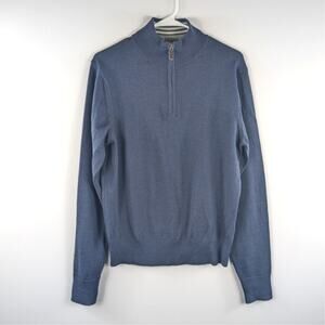 Tom James S Quarter Zip Sweater Mens Merino Wool Made Italy Blue Knit Top
